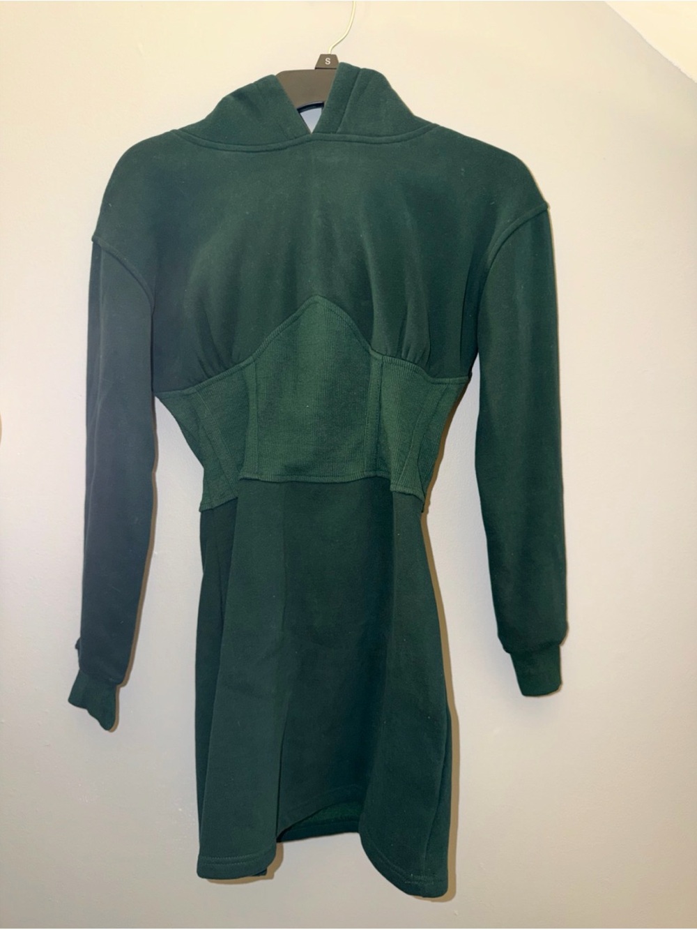 Windsor Green Corset Hoodie Dress Fleece Mini Bodycon Sweatshirt Dress Small